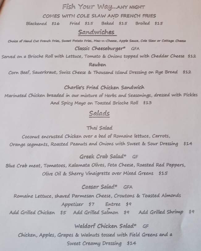 Page 6 of menu, Charlie's Cafe Elmira, NY