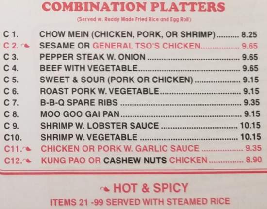 Page 6 of menu, Dragon Wok Horseheads, NY