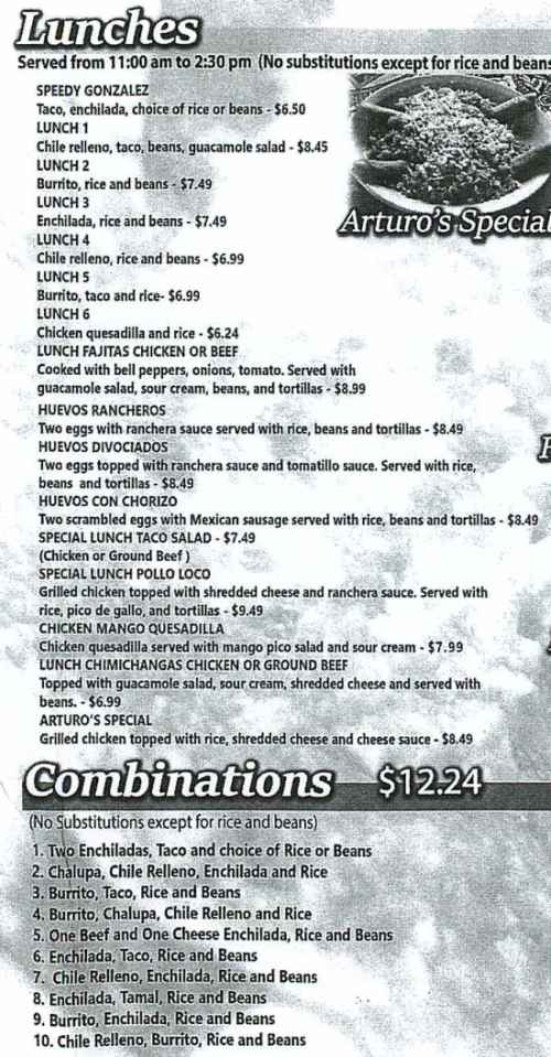 Lunch menu, Garcias Mexican in Elmira, NY