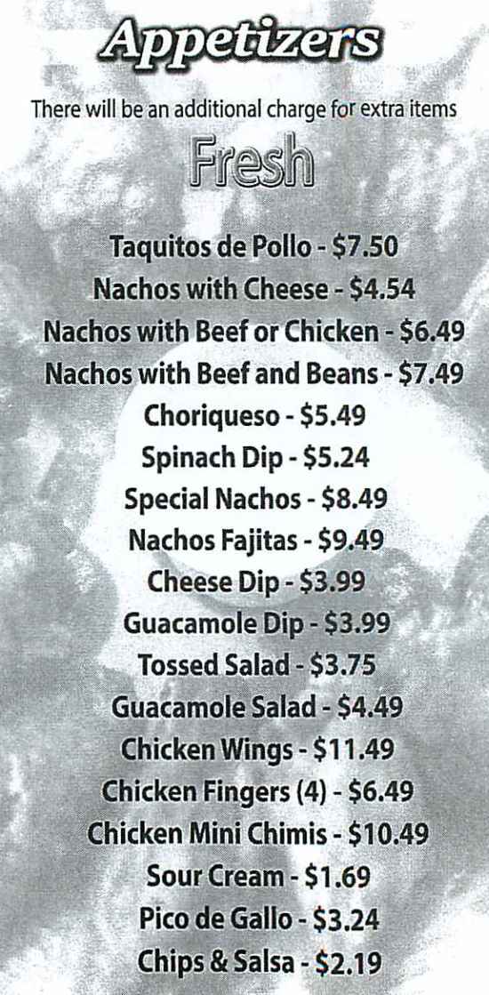 Page 1 of menu, Garcias Mexican in Elmira, NY