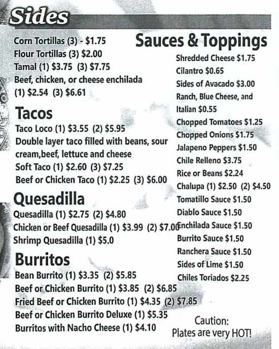 Page 2 of menu, Garcias Mexican in Elmira, NY