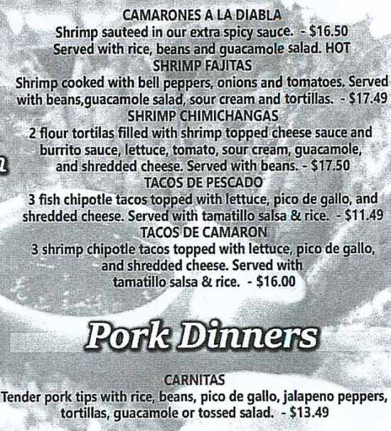 Page 5 of menu, Garcias Mexican in Elmira, NY