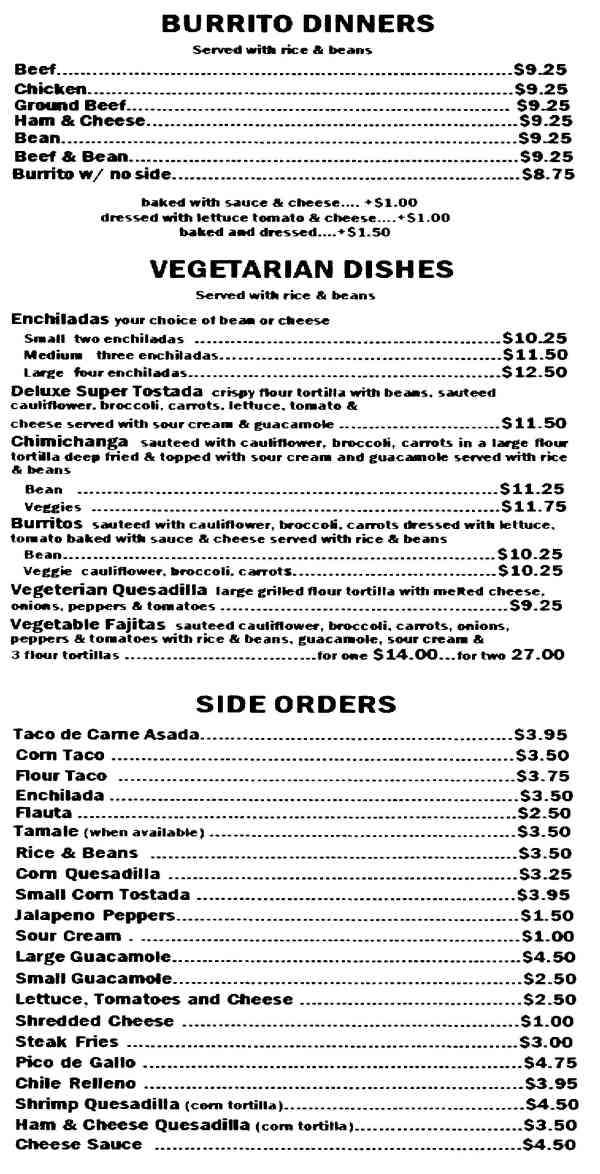 Page 3 of menu, Los Panchos Elmira, NY