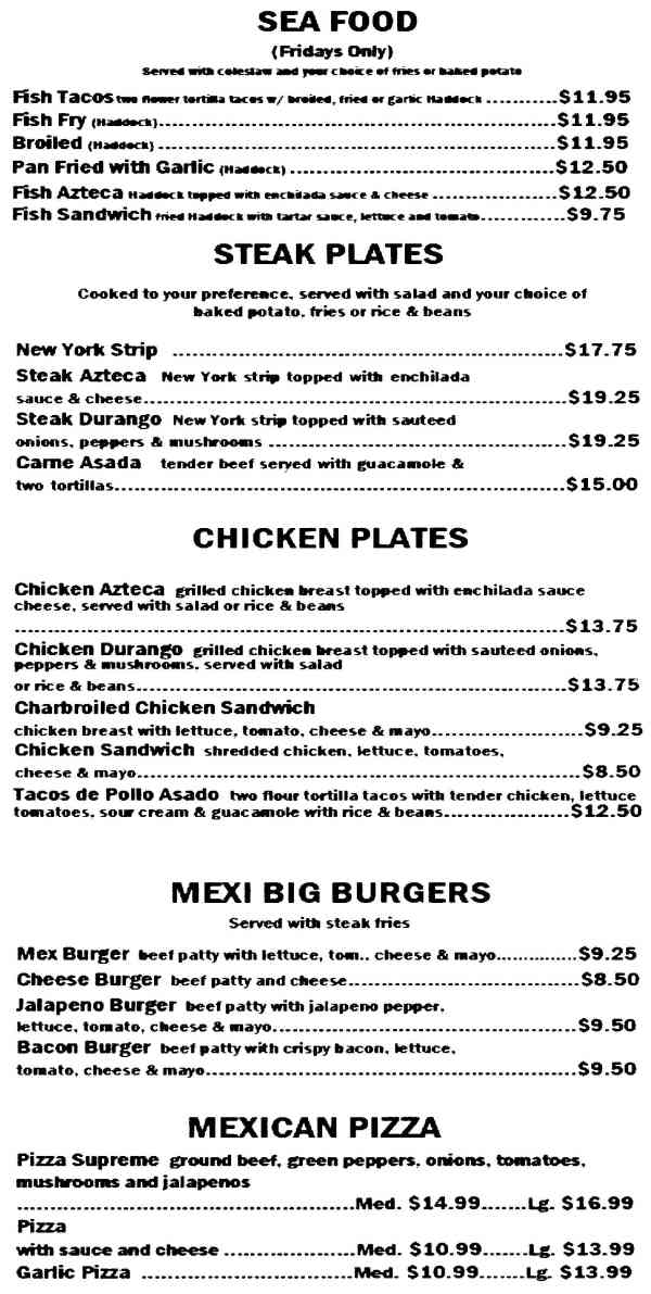 Page 4 of menu, Los Panchos Elmira, NY