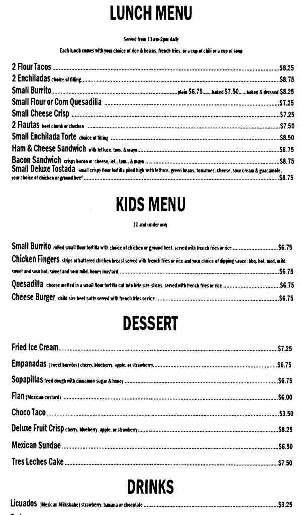 Page 5 of menu, Los Panchos Elmira, NY