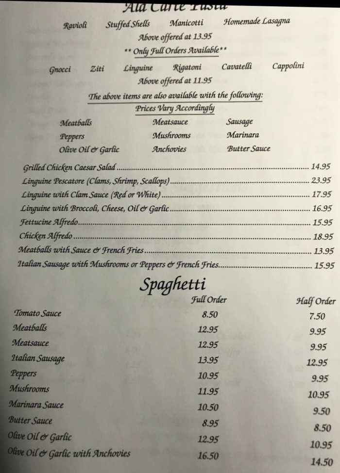 Page 4 of menu, Moretti's Elmira, NY