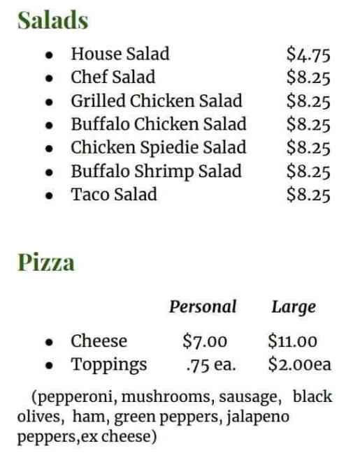 Page 2 of menu, O'Ryans Sports Bar & Grill Elmira Heights, NY