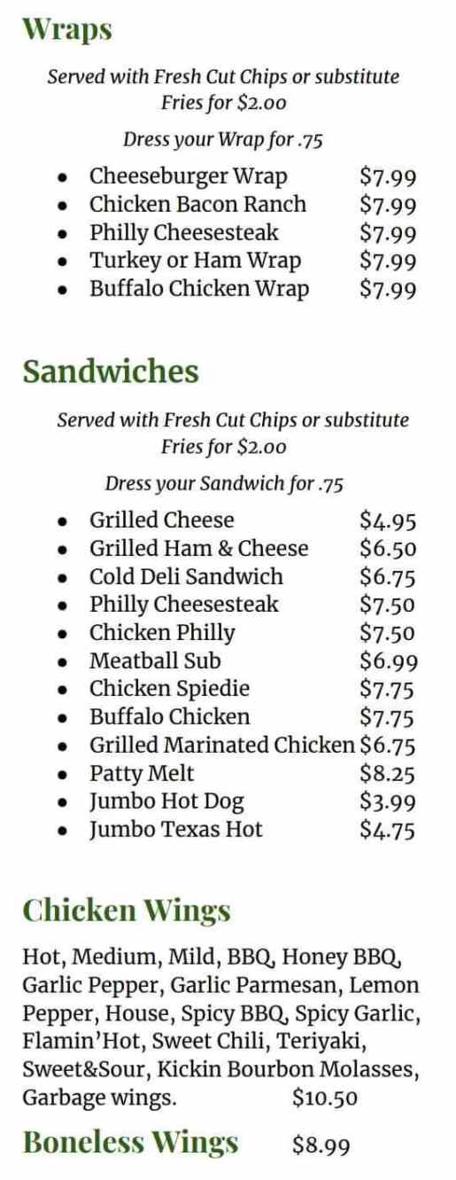 Page 4 of menu, O'Ryans Sports Bar & Grill Elmira Heights, NY