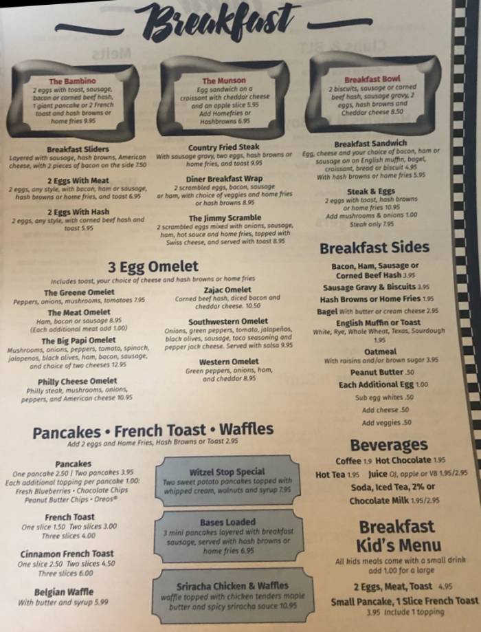 Page 1 of menu, The Diner Horseheads, NY