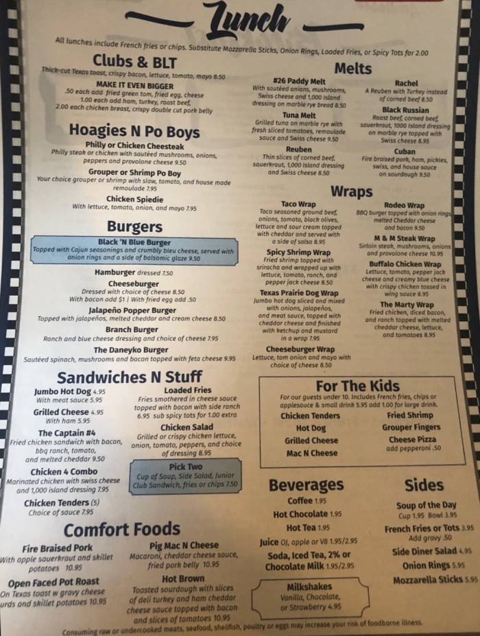 Page 2 of menu, The Diner Horseheads, NY